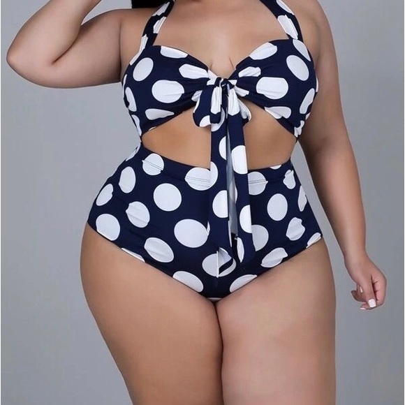 Dani Blue & White Polka Dot Bikini 1X-3X - Picture 3 of 5